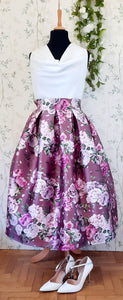 Gonna a pieghe Sabrina in stile anni '50, fantasia di rose (var. rosa antico)