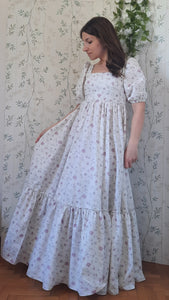 Cottage/vintage dress, abito in cotone fantasia provenzale in stile vintage, maniche a sbuffo e gonna ampia a balze