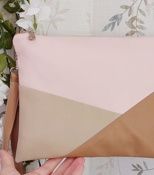 Pochette in ecopelle a tre colori, borsetta a mano